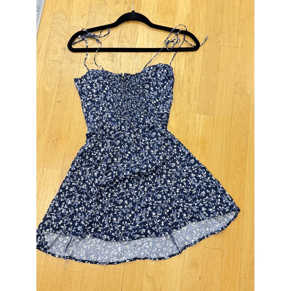 Reformation Saskia Dress Floral Midnight Blue Navy Bustier Mini Sz 2 EUC Boho - Picture 7 of 14